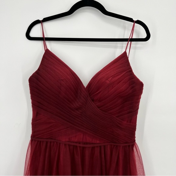 Anthropologie BHLDN Camden Dress Burgundy Red Sweetheart Tulle Dress Bodice 14 - Picture 6 of 16